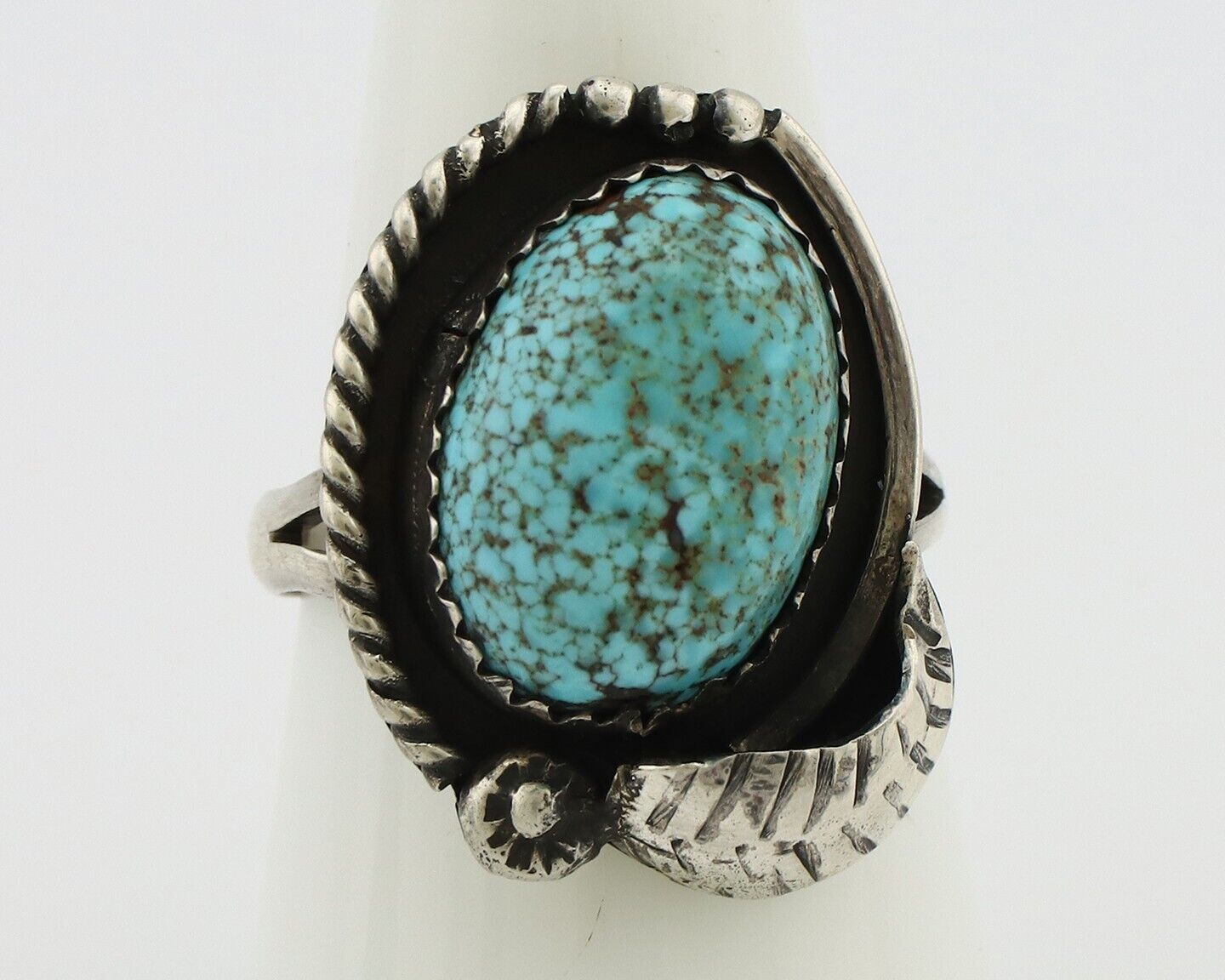 Navajo Ring 925 Silver Mine 8 Turquoise Native Artist C.80s