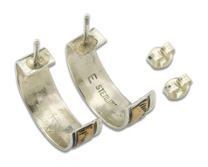 Navajo Hoop Earrings 925 Silver & Gold Artist Signed Randall Endito C.80's