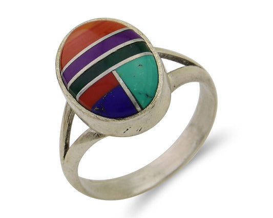 Navajo Ring 925 Sterling Silver Natural Gemstones Artist Signed Sunrise C.80's