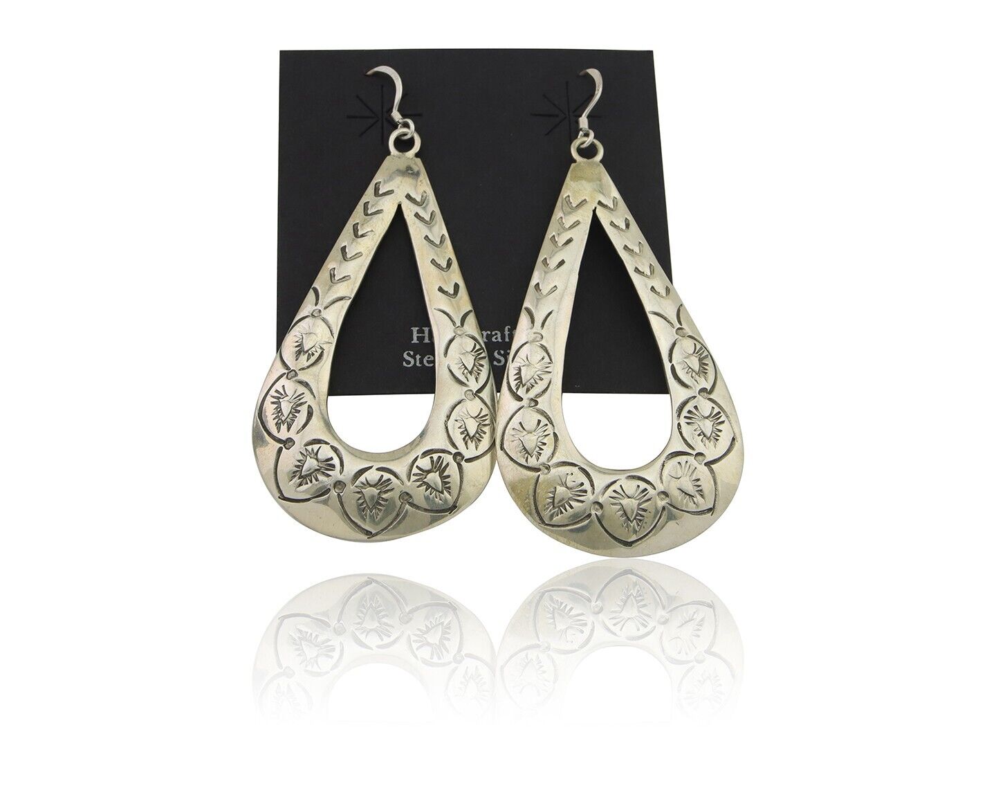 Navajo Dangle Earrings 925 Silver Hand Stamped Native American Artist C.80's