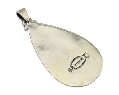 Navajo Pendant 925 Silver Blue Turquoise Artist Signed MC C.80's