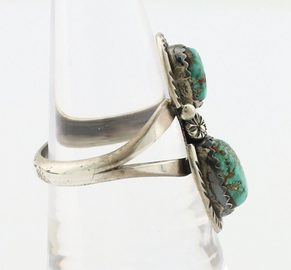 Navajo Ring 925 Silver Natural AAA Blue Turquoise Artist Signed Tom Willeto C80s