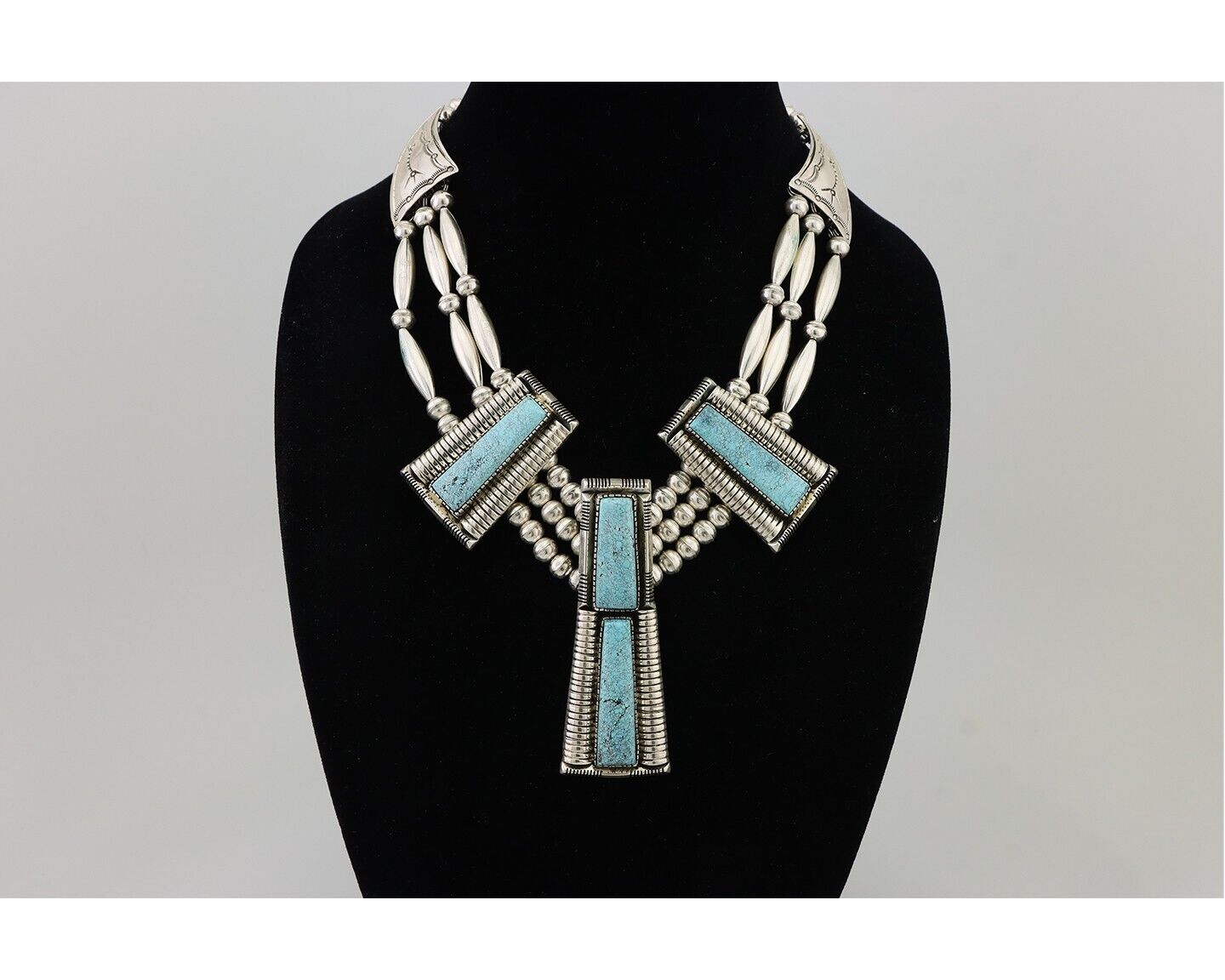Navajo Necklace Mine 8 Turquoise Handmade Artist Signed D C.80's