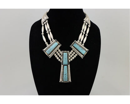 Navajo Necklace Mine 8 Turquoise Handmade Artist Signed D C.80's