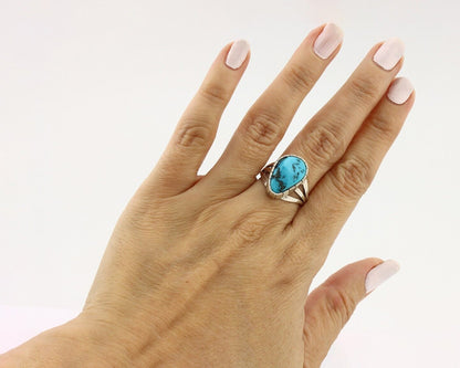 Navajo Ring 925 Silver Sleeping Beauty Turquoise Artist Signed SS C.80's