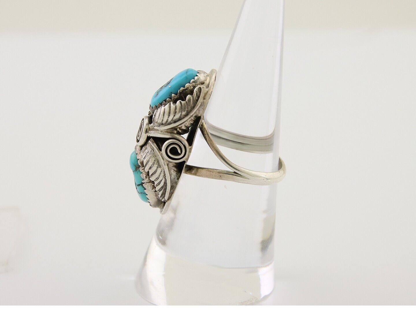 Navajo Ring .925 Silver Sleeping B Turquoise Artist Signed MP C.80's