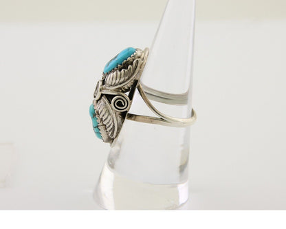 Navajo Ring .925 Silver Sleeping B Turquoise Artist Signed MP C.80's