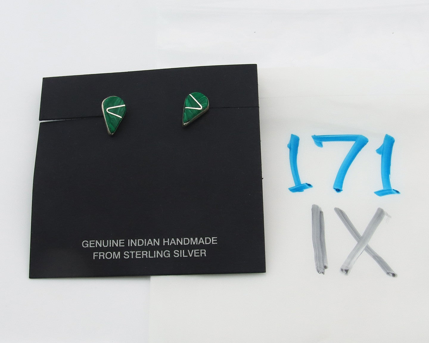 Navajo Earrings Sterling Silver Inlaid Natural Malachite Vintage Handmade