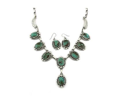 Navajo Necklace Earring Set Natural Turquoise Vintage Signed Gecko C.80's