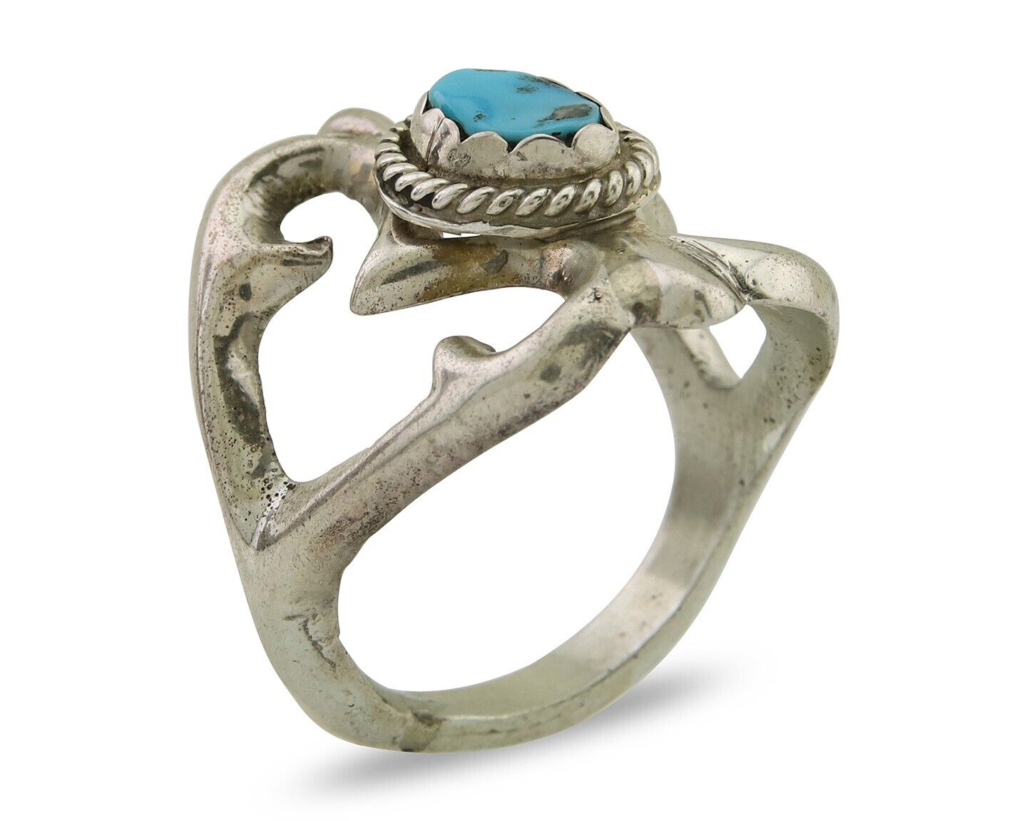 Navajo Sand Cast Ring 925 Silver Sleeping Beauty Turquoise Artist C.80's