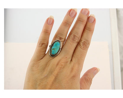 Navajo Ring 925 Sterling Turquoise Handmade Native Artist C.80's Size 4.75
