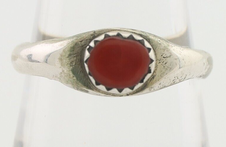 Navajo Handmade Ring 925 Silver Natural Mediterranean Coral Native Artist C.80's