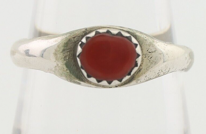 Navajo Handmade Ring 925 Silver Natural Mediterranean Coral Native Artist C.80's