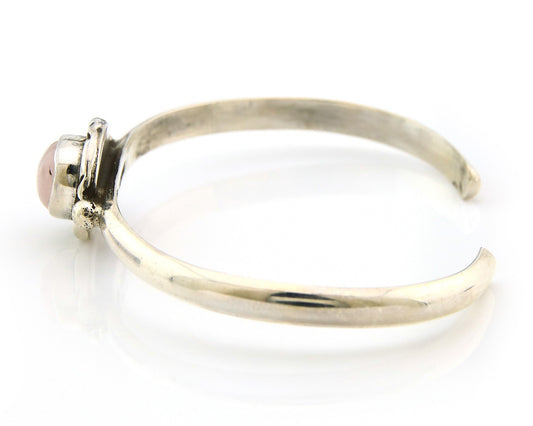 Navajo Cuff Bracelet Sterling Silver Natural Mined Pink Quartz Native Artist