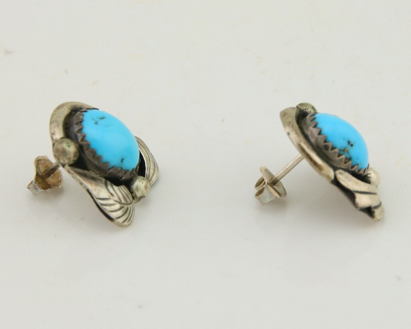 Navajo Earrings 925 Silver Natural Turquoise Native American Artist C.80's