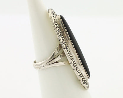 Navajo Ring 925 Silver Onyx Hand Stamped Native American Artist C.80's