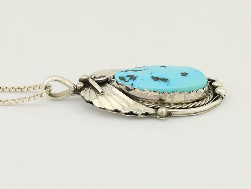 Navajo Necklace 925 Silver Sleeping Beauty Turquoise Signed Justin Morris C.90's