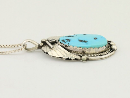 Navajo Necklace 925 Silver Sleeping Beauty Turquoise Signed Justin Morris C.90's