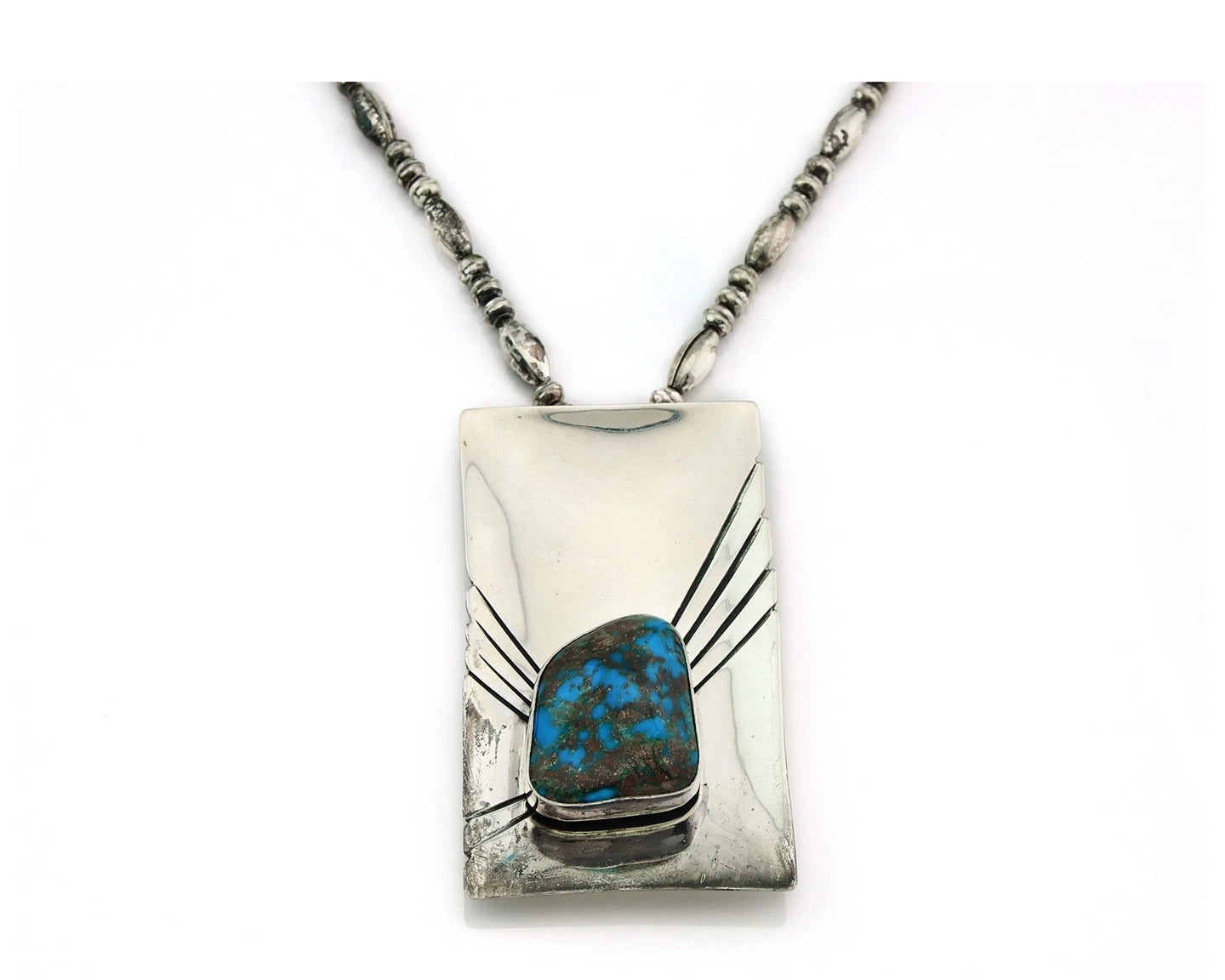 Navajo Bead Necklace 925 Sterling Silver Nugget Turquoise Vintage Signed C.80's