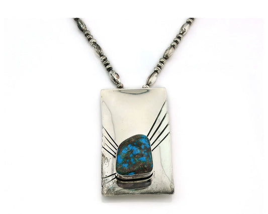 Navajo Bead Necklace 925 Sterling Silver Nugget Turquoise Vintage Signed C.80's