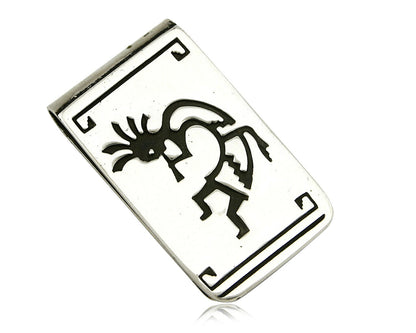 Navajo Money Clip .925 Silver & Nickle Hand Stamped Artist Native C.80's-90's