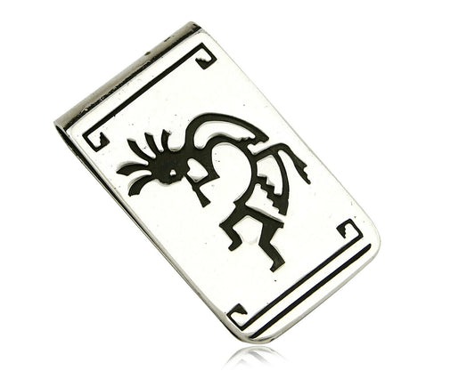 Navajo Money Clip .925 Silver & Nickle Hand Stamped Artist Native C.80's-90's