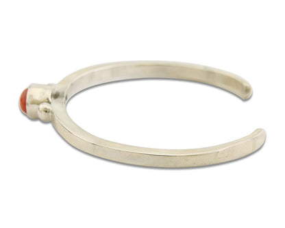 Navajo Bracelet .925 Silver Mediterranean Red Coral Cuff Native Artist C.80's