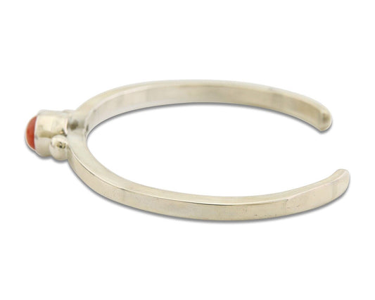 Navajo Bracelet .925 Silver Mediterranean Red Coral Cuff Native Artist C.80's