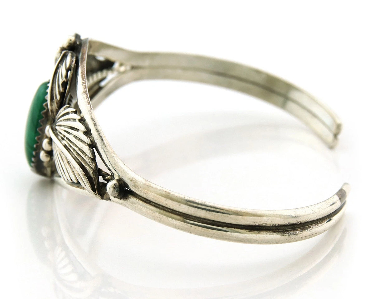 Navajo Cuff Bracelet 925 Sterling Silver Malachite Vintage Signed SN