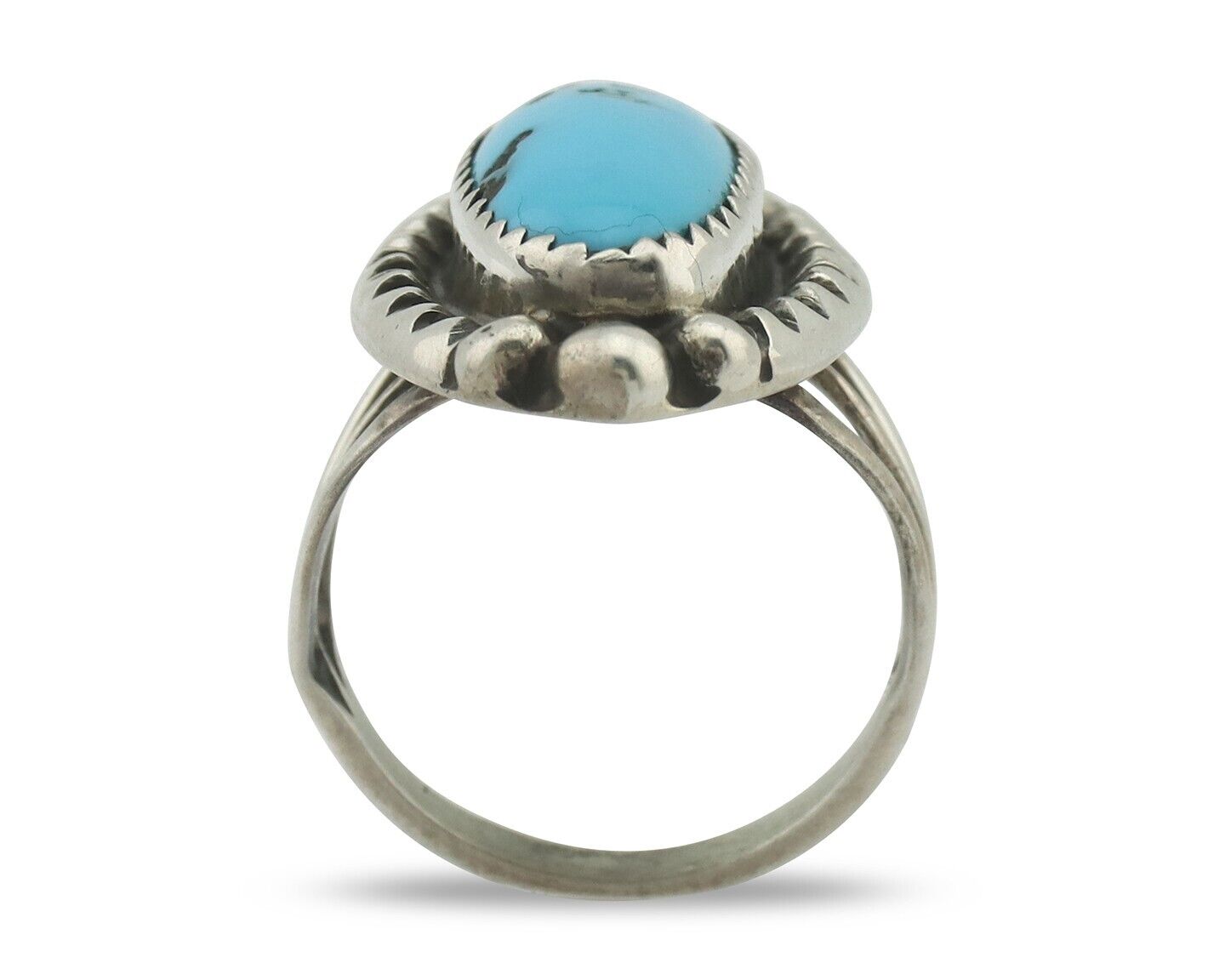 Navajo Ring .925 Silver Sleeping Beauty Turquoise Native American Artist C.80's