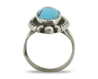 Navajo Ring .925 Silver Sleeping Beauty Turquoise Native American Artist C.80's