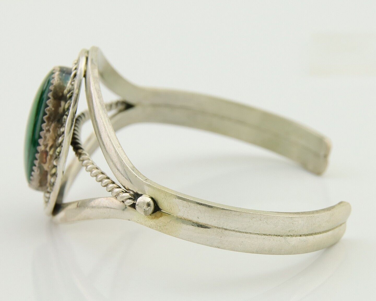 Navajo Cuff Bracelet Natural Malachite 925 Silver Native American Artist C.80s