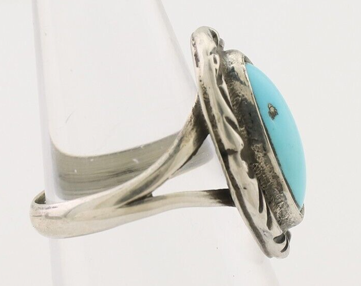 Navajo Ring 925 Silver Sleeping Beauty Turquoise Artist Signed SC C.80's