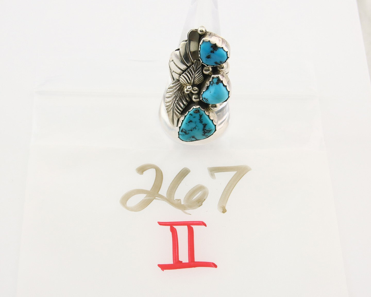 Navajo Ring 925 Sterling Natural Mined Turquoise Signed Arrow C.80's Size 8.25
