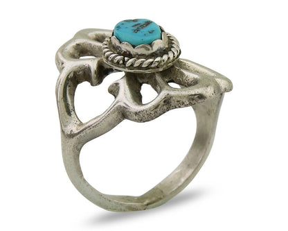 Navajo Sand Cast Ring 925 Silver Sleeping Beauty Turquoise Artist C.80's
