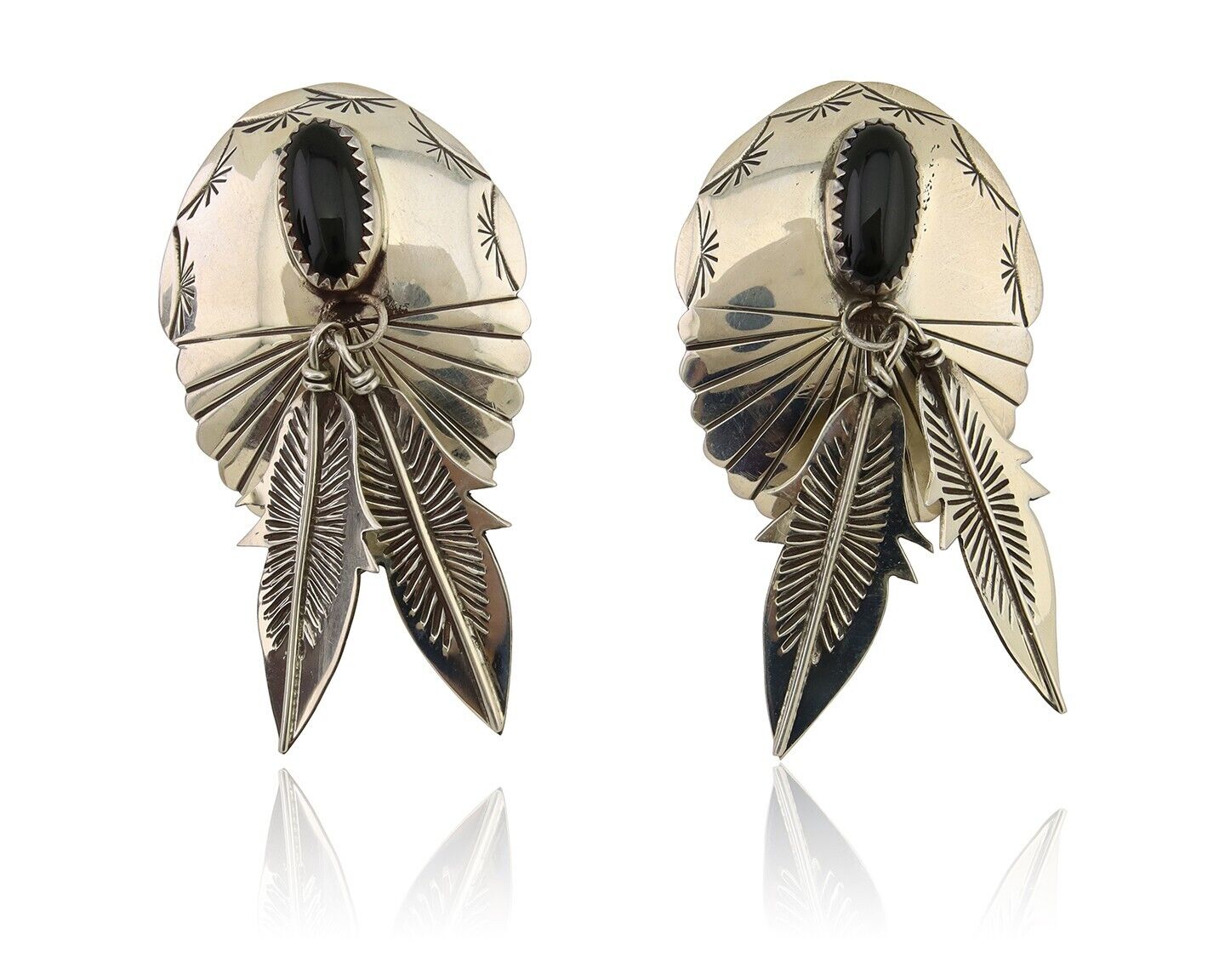 Navajo Handmade Earrings 925 Silver Onyx Native American Artist C.80's