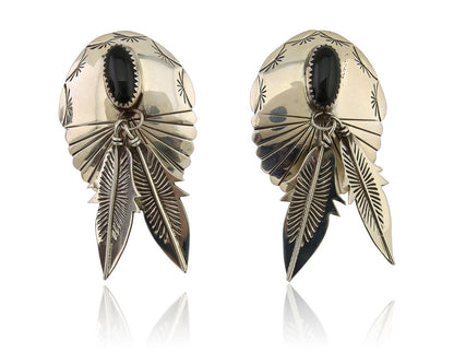 Navajo Handmade Earrings 925 Silver Onyx Native American Artist C.80's