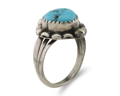 Navajo Ring 925 Silver Sleeping Beauty Turquoise Artist Signed SC C.80's