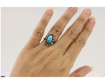 Navajo Ring 925 Silver Sleeping Beauty Turquoise Artist Signed SC C.80's