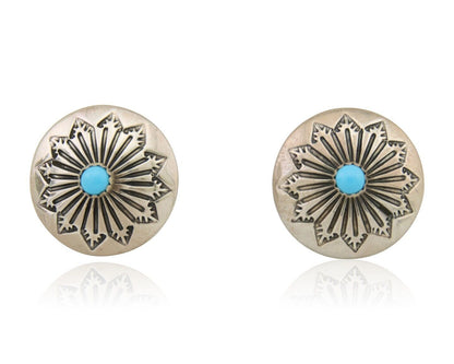 Navajo Shield Earrings 925 Silver Blue Turquoise Artist Signed SN C.80s