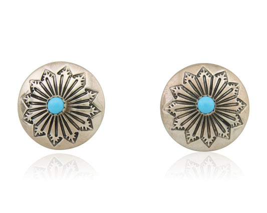 Navajo Shield Earrings 925 Silver Blue Turquoise Artist Signed SN C.80s