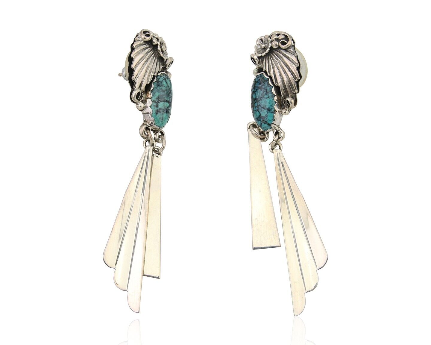 Navajo Dangle Earrings 925 Silver Natural Blue Turquoise Artist Signed M.S. C80s