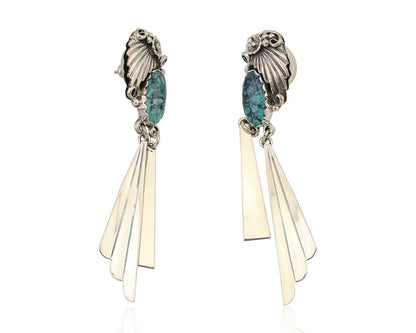 Navajo Dangle Earrings 925 Silver Natural Blue Turquoise Artist Signed M.S. C80s