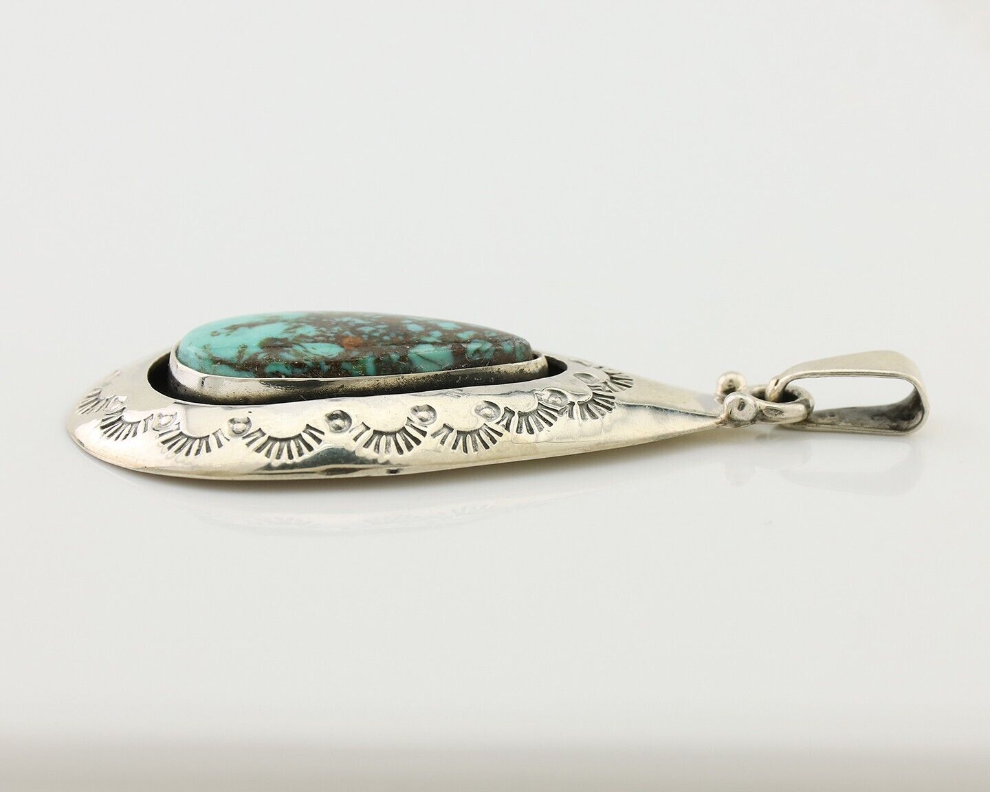 Navajo Pendant 925 Silver Blue Gem Turquoise Artist Signed MC C.80's