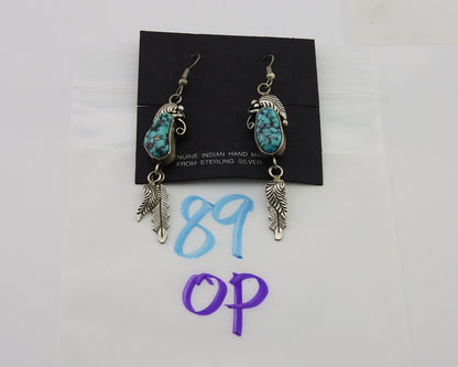 Navajo Dangle Earrings 925 Silver Blue Native American Artist C.80's