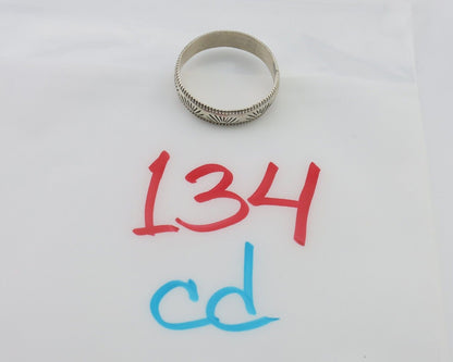 Navajo Hand Stamped Band 925 Silver 6.0 mm Signed Larry Chavez Size 12.75 C.80's