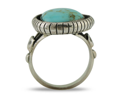 Navajo Handmade Ring 925 Silver Natural Turquoise Signed M Montoya C.80's