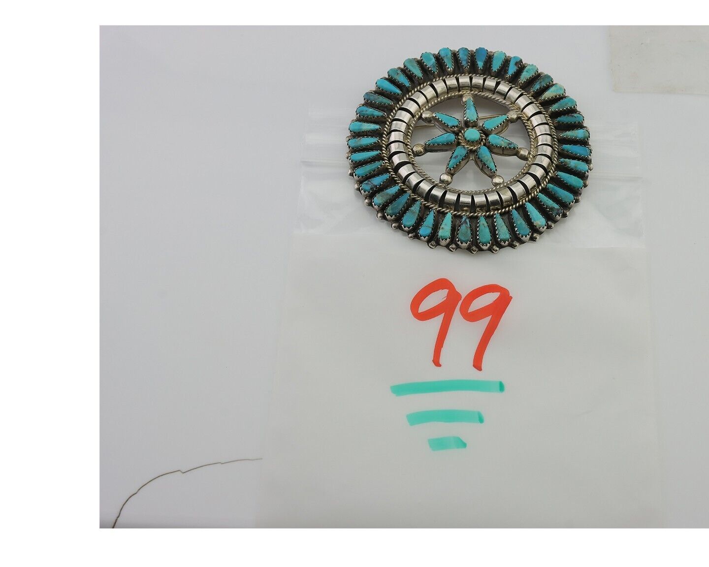 Navajo Pin Pendant 925 Silver Blue Turquoise Signed Tommy Lowe C.80's