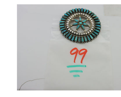 Navajo Pin Pendant 925 Silver Blue Turquoise Signed Tommy Lowe C.80's