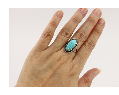 Navajo Ring 925 Silver Kingman Turquoise Native American Artist C.80's